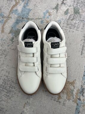 Ryka Women’s White Velcro Sneakers with Tan Sole
